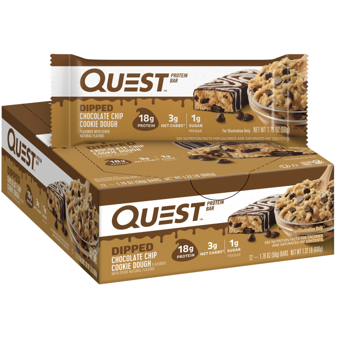 Dipped Chocolate Chip Cookie Dough Protein Bar