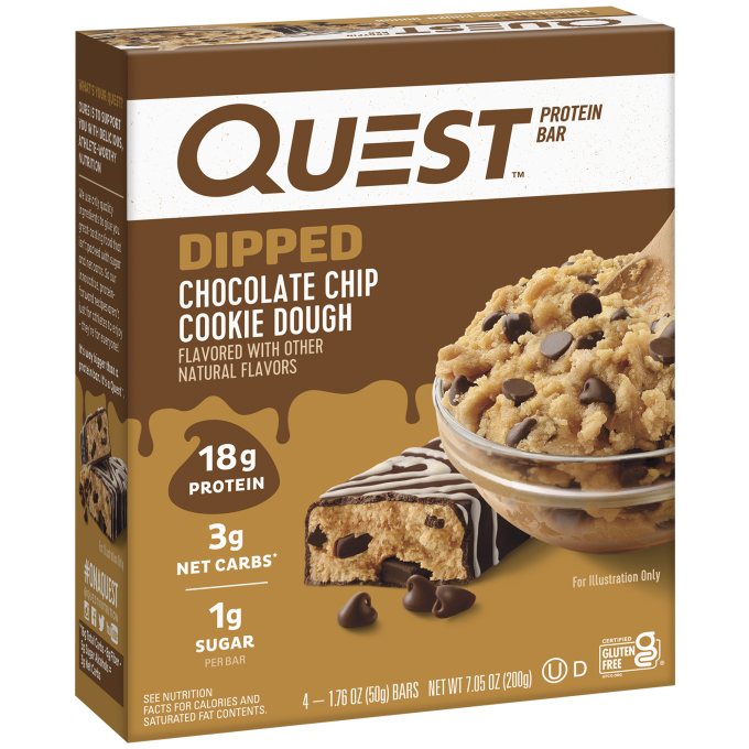 Dipped Chocolate Chip Cookie Dough Protein Bar