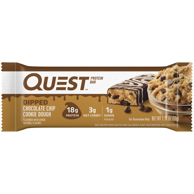 Dipped Chocolate Chip Cookie Dough Protein Bar